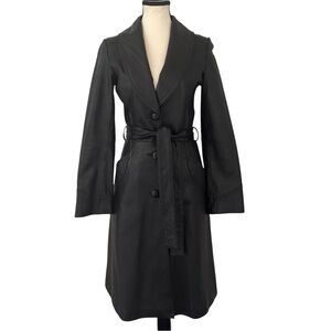 H&M Black Leather Trench Coat Belted Double Breasted Size XS S